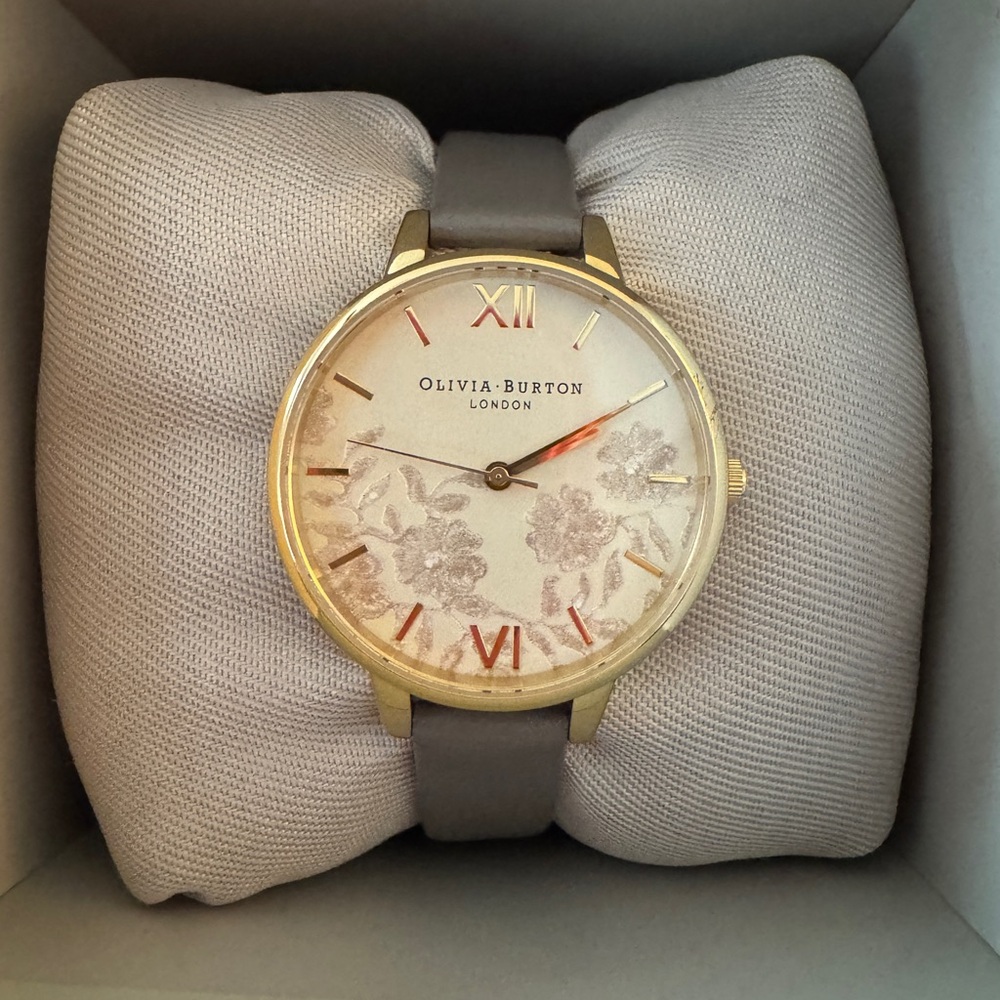 Olivia Burton watch, Lace detail, Leather strap, 34mm
